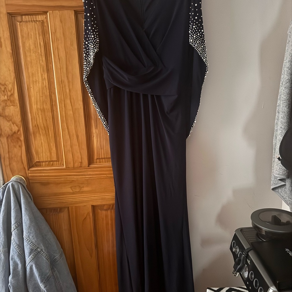 Betsy & Adam Black Maxi Dress with Silver Details
